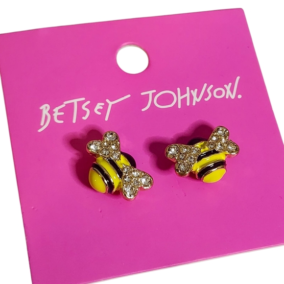 Betsey Johnson Jewelry - Betsey Johnson Bee Crystal Stud Earrings Yellow Black Gold Tone NWT